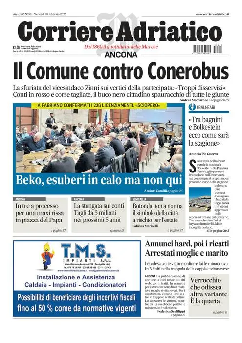 Prima-pagina-corriere adriatico-edizione-di-oggi-28-02-2025